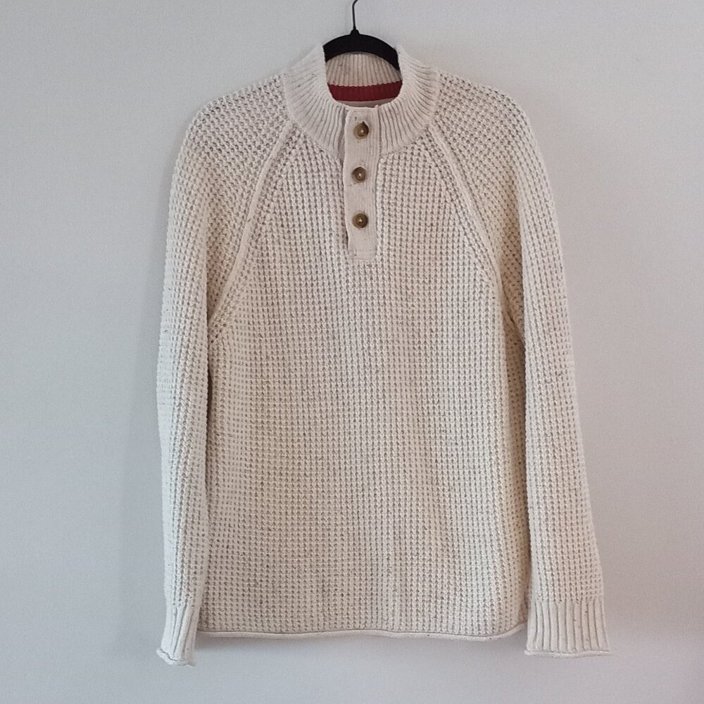 LUCKY BRAND henley style mock neck oatmeal knit sweater
